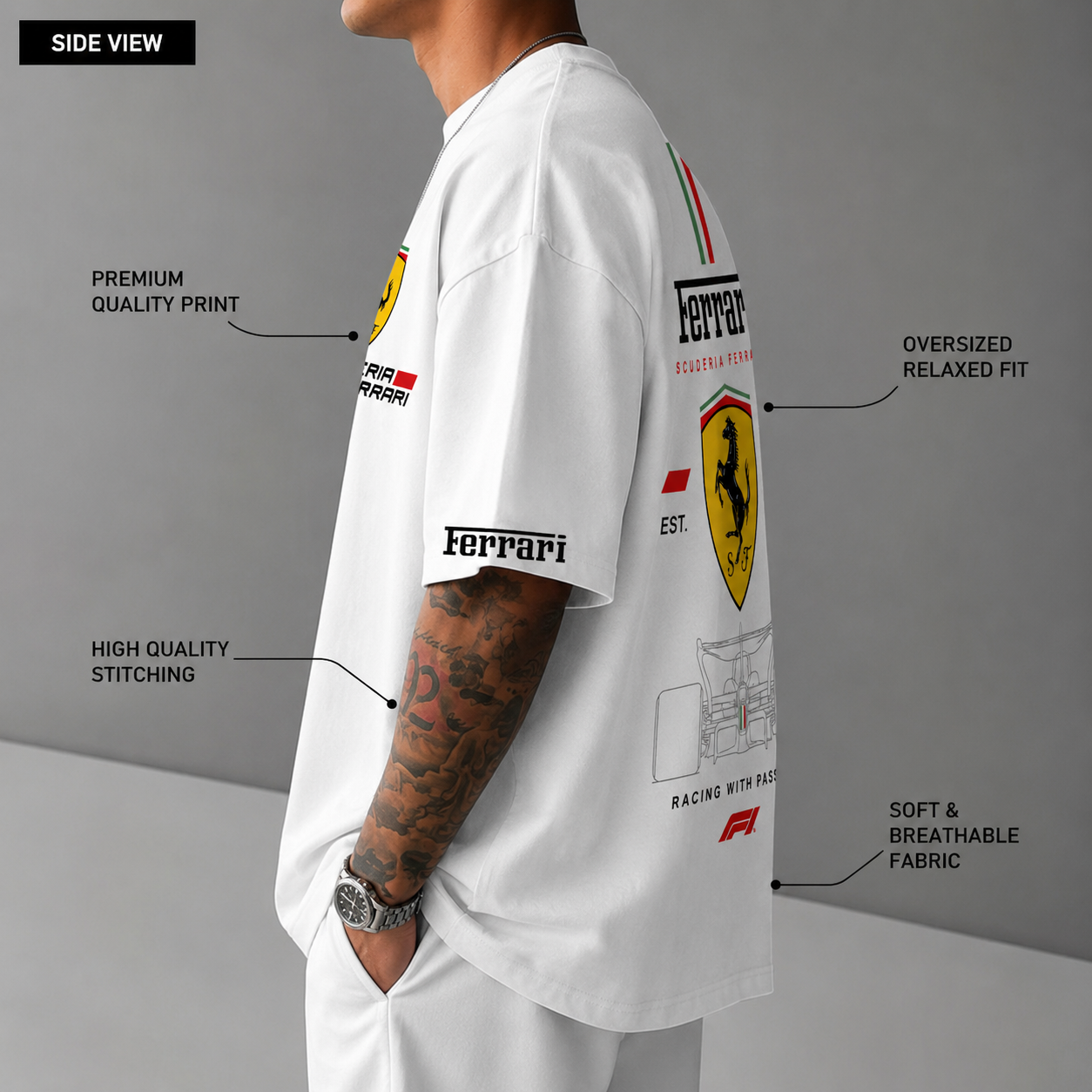Ferrari Racing Oversized White Tee