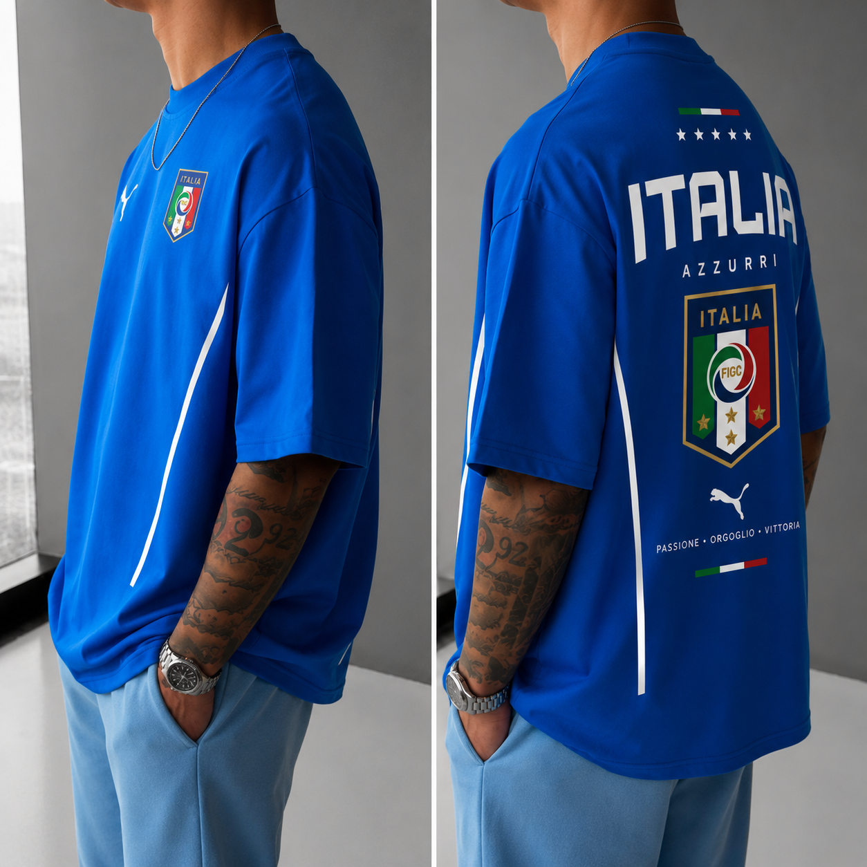 Italy Football Oversized Blue Tee