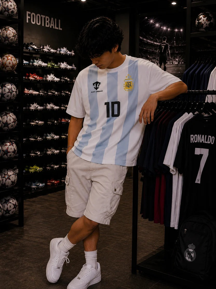 Messi 10 Oversized Football Fan Tee — White