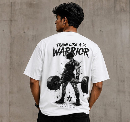 Train Like A Warrior Oversized Graphic T-Shirt for Men | Premium Cotton | White