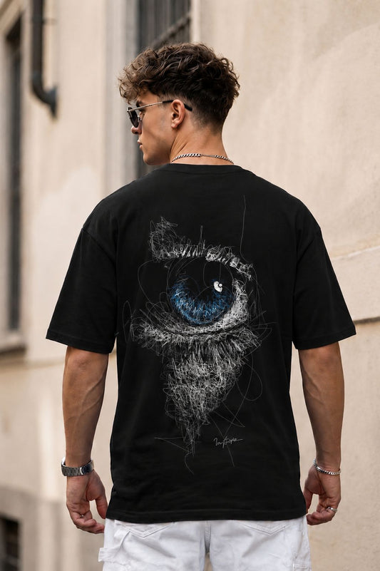 Premium Oversized Eye Graphic Printed T-Shirt for Men | 100% Cotton | Black
