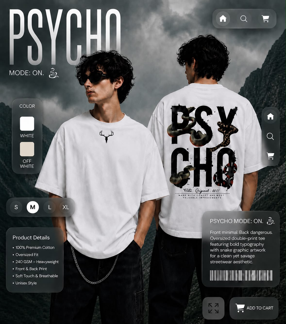 HavowN Psycho Mode On Oversized T-Shirt | 240 GSM Premium Cotton | Back Graphic Streetwear Tee | Unisex