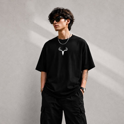 HavowN Calm Demon Oversized T-Shirt | 240 GSM Premium Cotton | Japanese Oni Graphic Back Print | Unisex Streetwear Tee