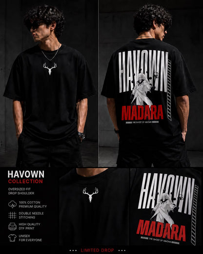 HavowN Madara Oversized T-Shirt | 240 GSM Premium Cotton | Anime Graphic Back Print | Unisex Streetwear Tee