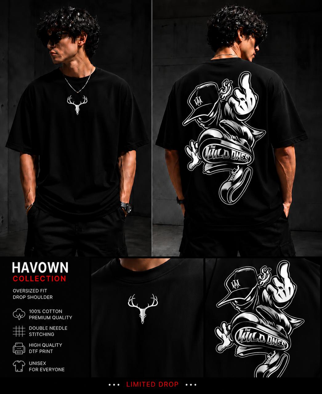HavowN The Wild Ones Oversized T-Shirt | 240 GSM Premium Cotton | Street Graphic Back Print | Unisex Streetwear Tee