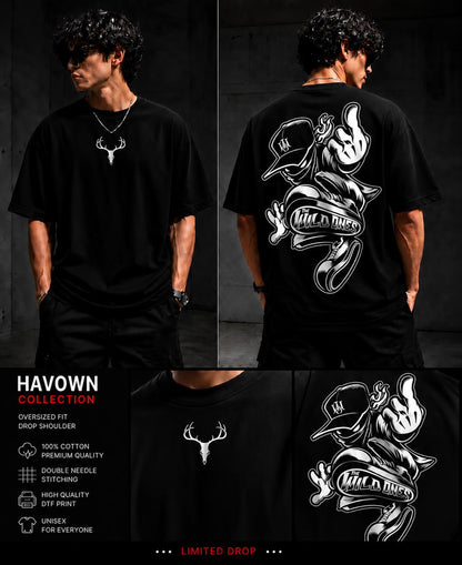 HavowN The Wild Ones Oversized T-Shirt | 240 GSM Premium Cotton | Street Graphic Back Print | Unisex Streetwear Tee