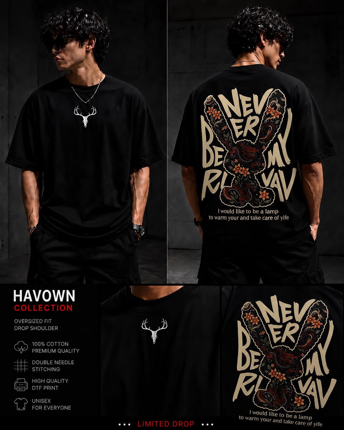 HavowN Never Betray My Rival Oversized T-Shirt | 240 GSM Premium Cotton | Graphic Back Print | Unisex Streetwear Tee