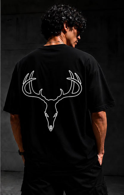 HavowN Deer Skull Oversized T-Shirt | 240 GSM Premium Cotton | Minimal Graphic Back Print | Unisex Streetwear Tee