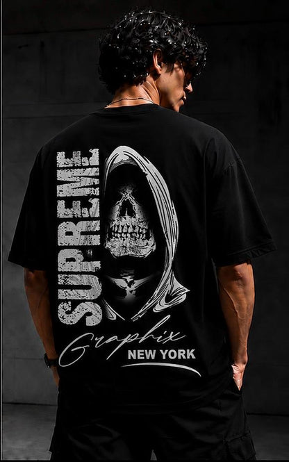 HavowN Supreme Skull Oversized T-Shirt | 240 GSM Premium Cotton | Skull Graphic Back Print | Unisex Streetwear Tee