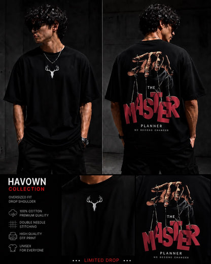 HavowN The Master Planner Oversized T-Shirt | 240 GSM Premium Cotton | Graphic Back Print | Unisex Streetwear Tee