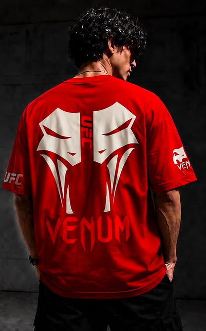 Red Venum UFC Oversized T-Shirt for Men | Premium Cotton Drop Shoulder Graphic Tee | Unisex Streetwear