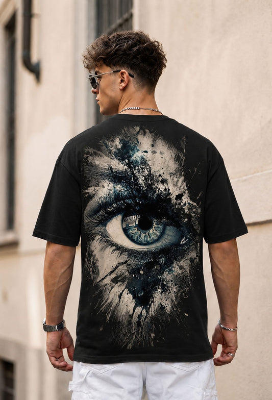 Premium Oversized Eye Graphic Printed T-Shirt for Men | 100% Cotton | Black